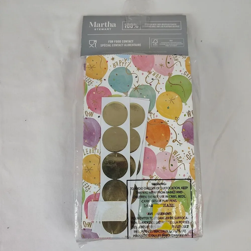 Martha Stewart Birthday Snack Bags Set of 25 w/ Seals Party Balloon Food Safe